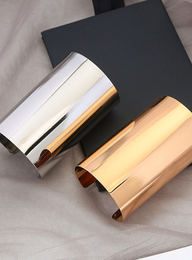 厂家直销 欧美夸张金属手镯大光面镜面长筒手环时尚简约演出手饰