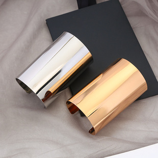 厂家直销 欧美夸张金属手镯大光面镜面长筒手环时尚简约演出手饰