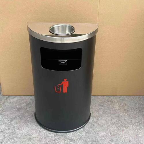 超市售楼部不锈钢半圆靠墙式垃圾桶商场门口电梯口带烟灰缸垃圾箱