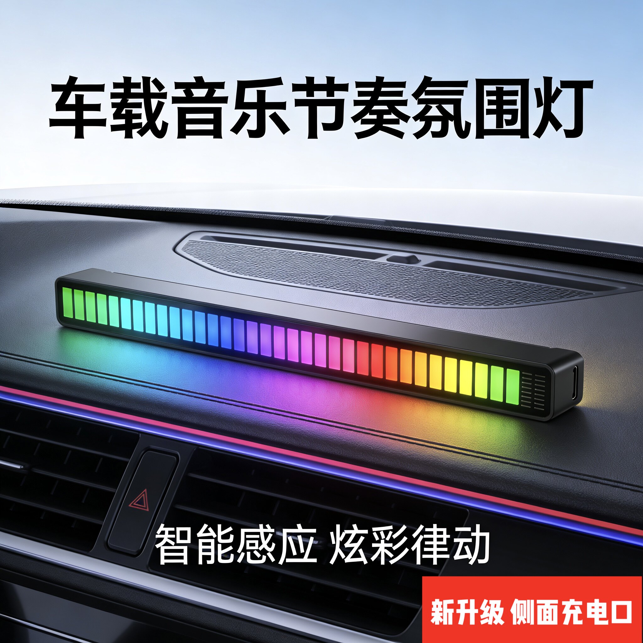 3D音乐节奏氛围灯随音乐律动装饰灯充电磁吸RGB拾音灯音响效果灯