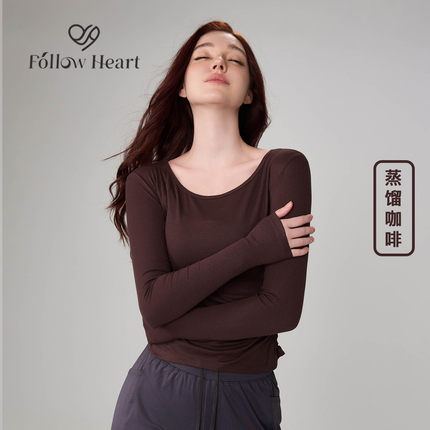 FOLLOWHEART甄选莫代尔螺纹罩衫普拉提瑜伽跑步长袖宽松运动上衣