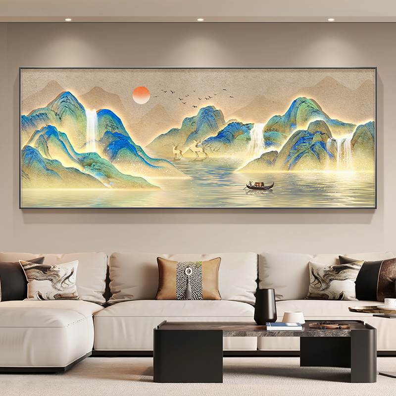 千里江山图客厅装饰画新中式山水画大气横幅靠山图沙发背景墙挂画