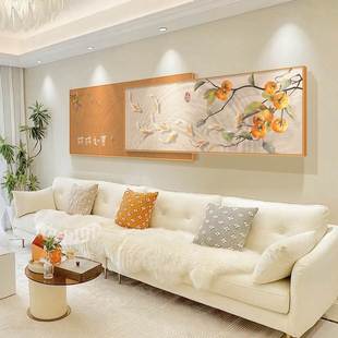 饰画轻奢高级感沙发背景墙挂画2024新款 柿柿如意客厅装 壁画原木风