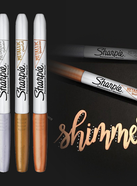 shanpie锐意签名笔金属色记号笔sharpie39100油性笔防水不掉色低卤素暗色表面工业标记笔1MM金银防酒精马克笔