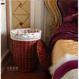 脏衣蓝藤编脏衣篮藤筐收纳箱篮子垃圾桶带盖洗衣篓加大号有布
