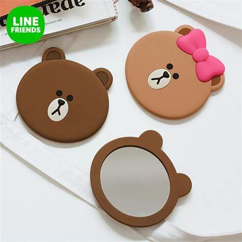 line卡通可爱可妮兔布朗熊萨莉鸭便携PVC软胶化妆小镜子手拿镜子
