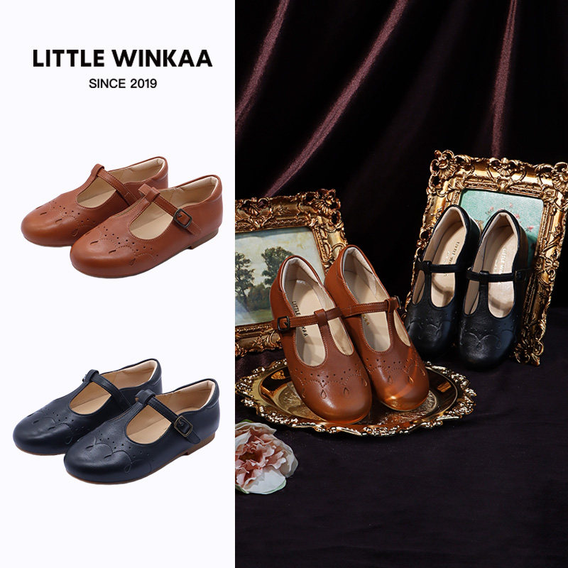 little winkaa 凉鞋女2026春夏季镂空复古牛皮革t字包头单鞋