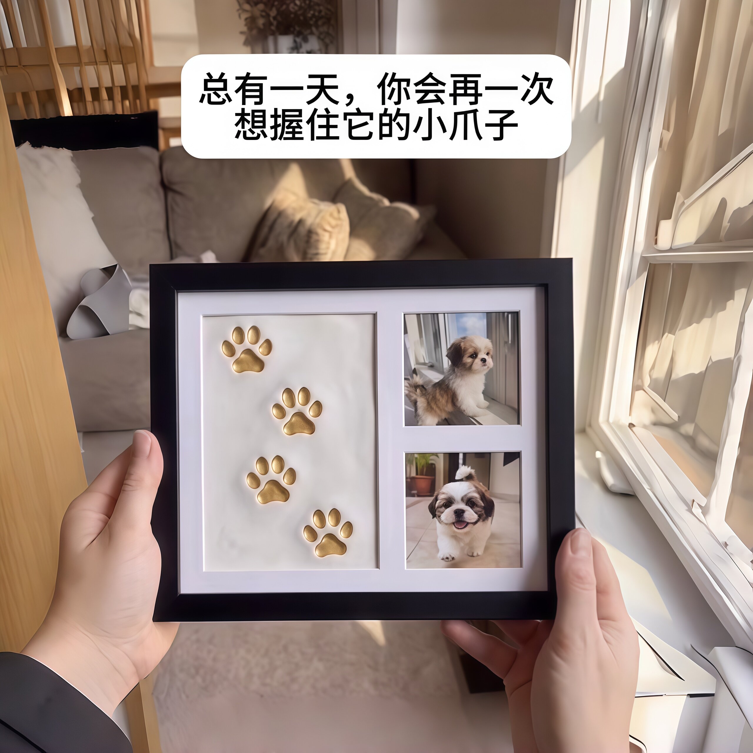 狗狗爪印纪念相框猫爪印泥画框装饰摆件宠物diy足迹脚印实木摆台