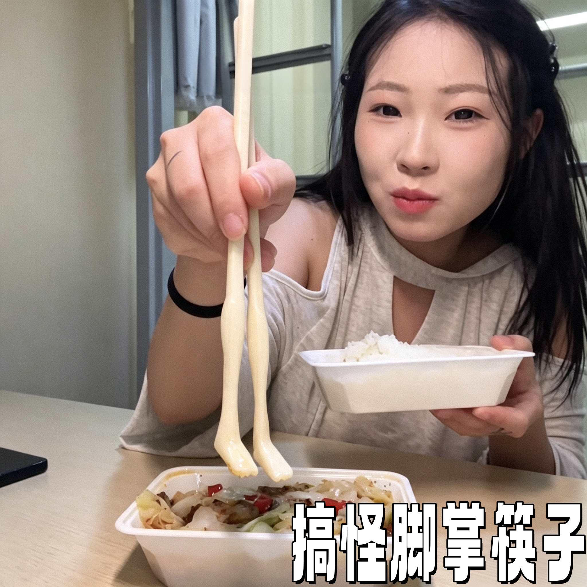 干饭神器!搞怪脚掌筷子个性创意便携式新奇特餐具恶作剧整蛊神器