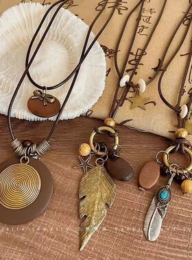 新中式复古长款毛衣链禅意羽毛项链女款2026新款民族风叠戴配饰秋