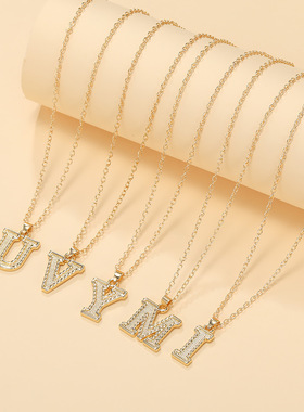 欧美时尚新品26字母项链合金镀金大写字母颈链吊坠Temu现货