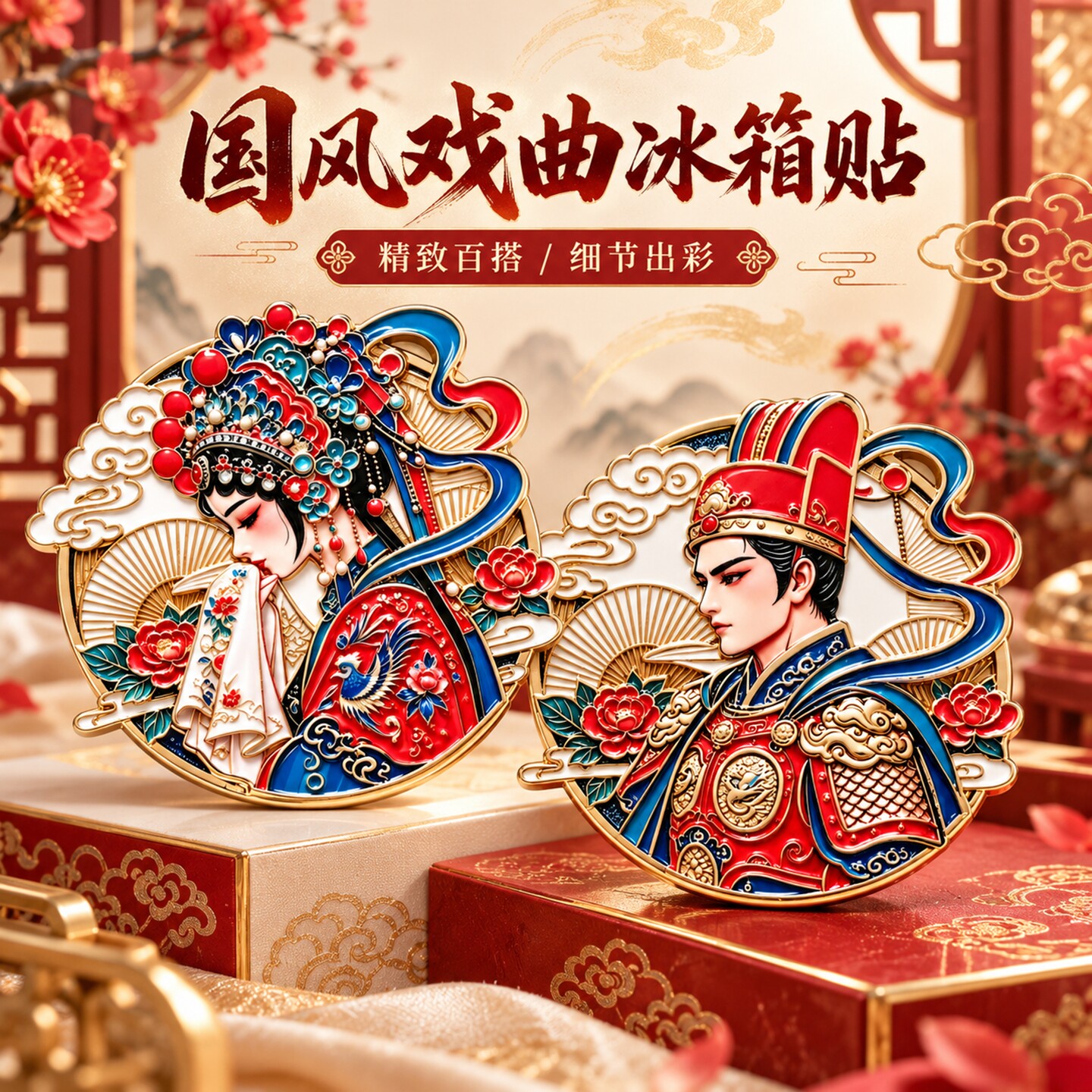 国潮戏曲创意冰箱贴中式古典人物霸王虞姬磁吸贴中式伴手礼纪念品