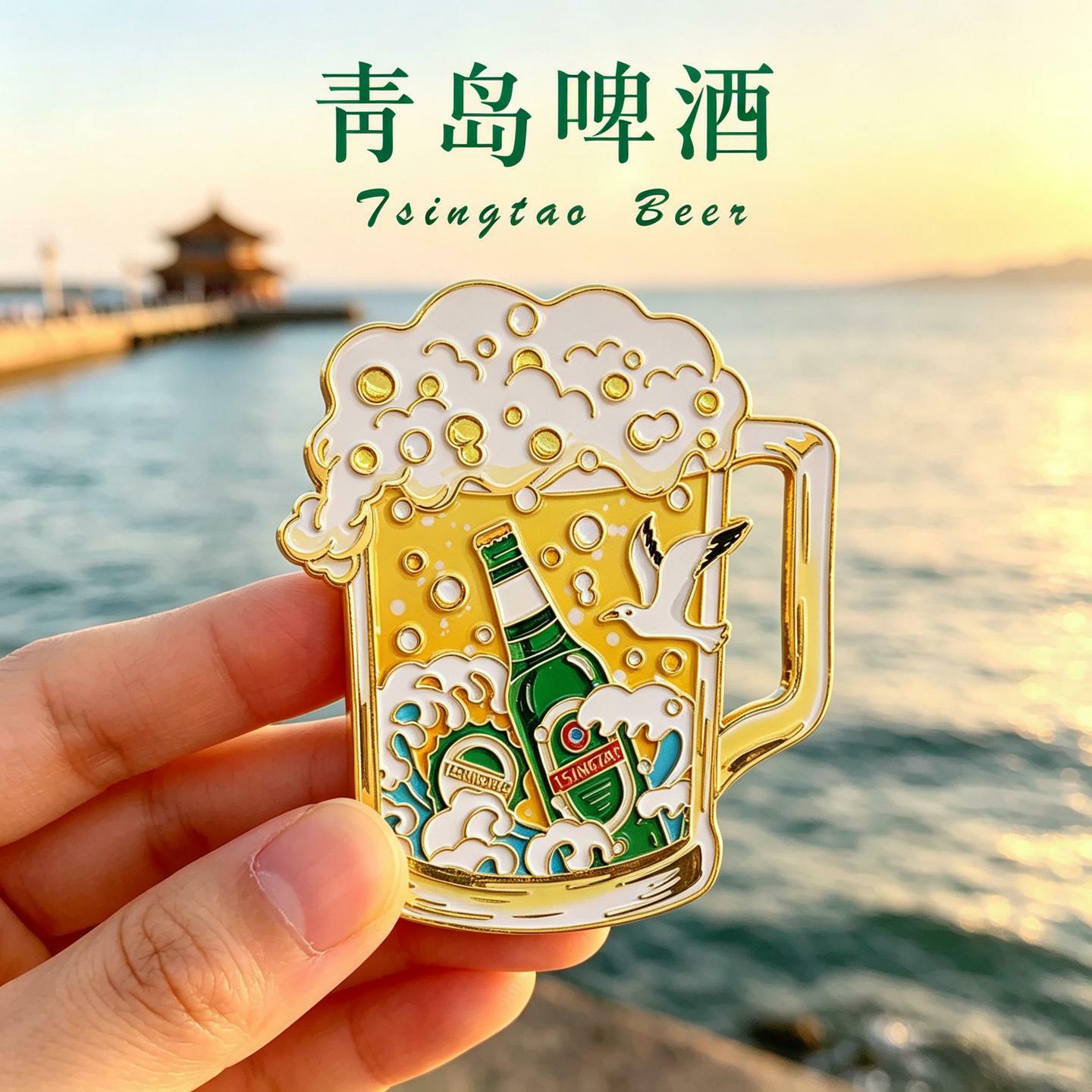 文创青岛啤酒冰箱贴山东城市旅游景点纪念品个性家居金属双磁吸贴
