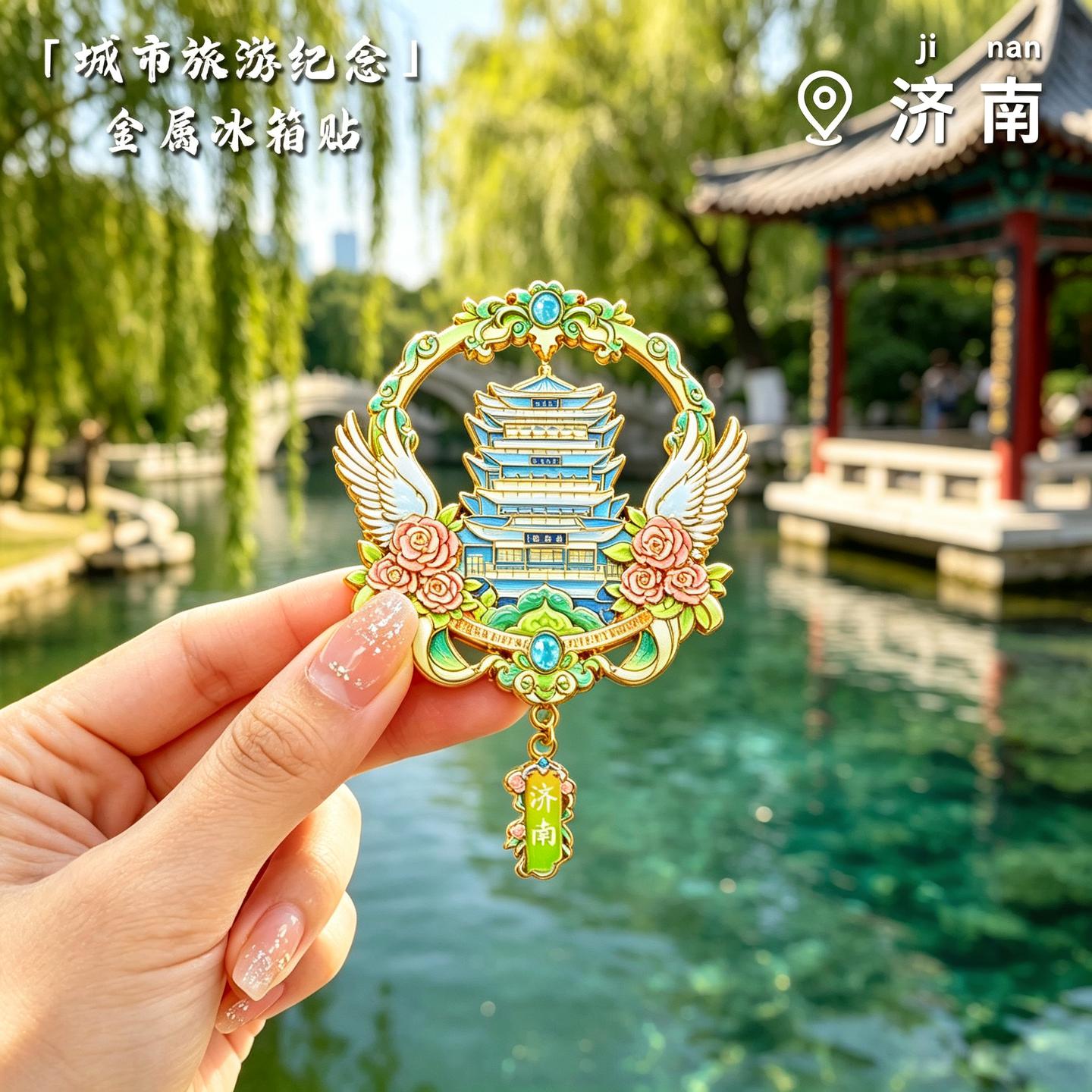 济南金属冰箱贴磁贴旅游城市纪念品古风建筑翅膀装饰文创伴手礼品
