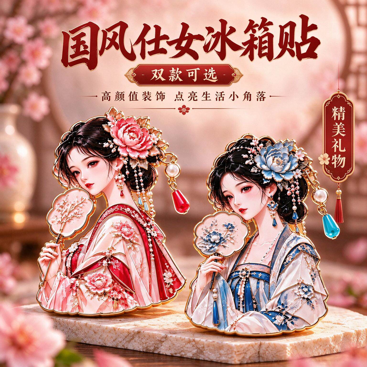 古风美人冰箱贴国潮汉服仕女磁吸贴家居冰箱点缀纪念创意磁贴摆件
