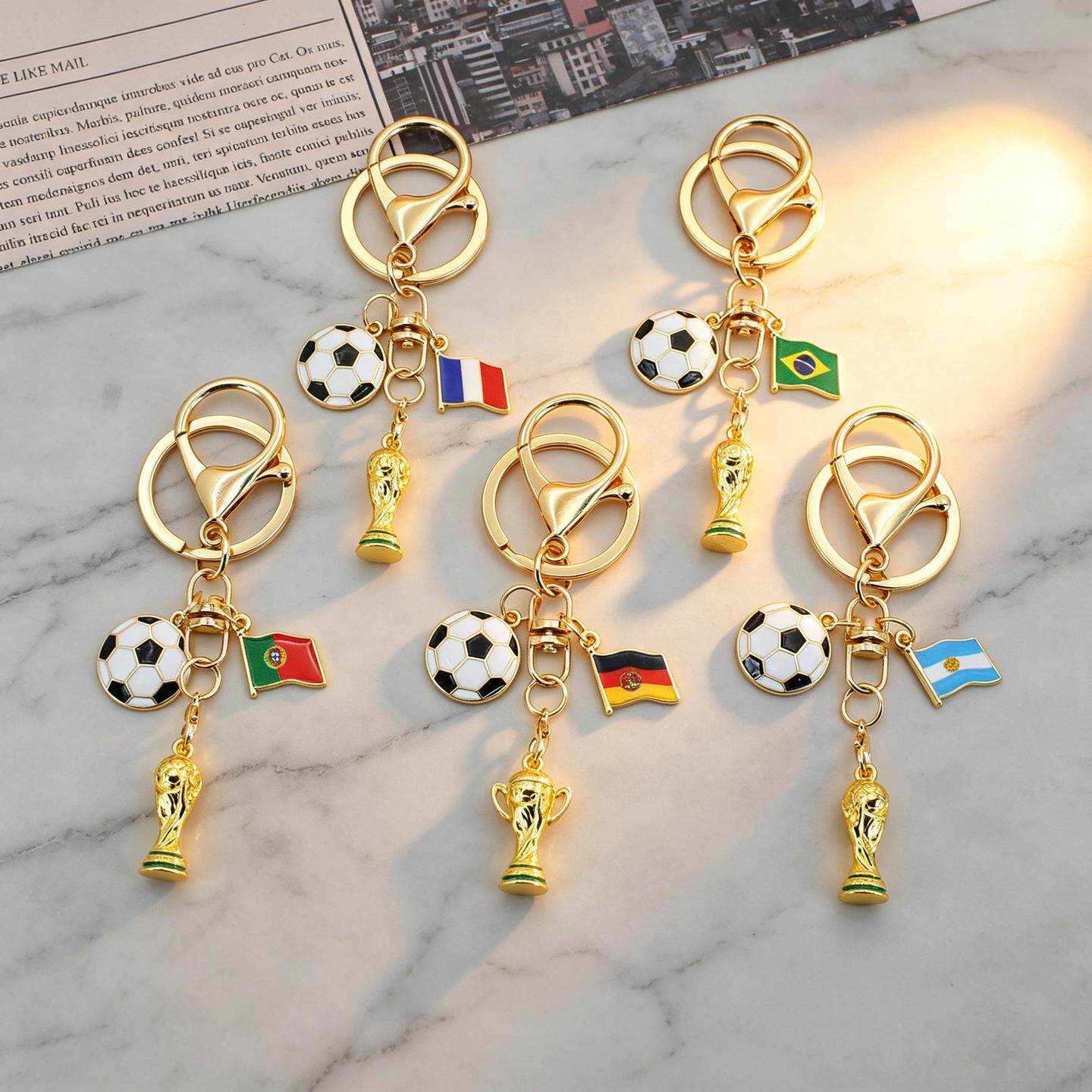 世界杯2026国旗足球钥匙扣球迷纪念合金挂件背包汽车个性款钥匙链