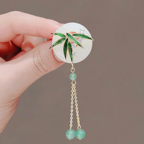古风清雅竹子压襟胸针女高级感小众流苏吊坠旗袍胸花衣服别针配饰
