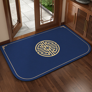 中式 福字高级感蓝色入户地垫硅藻泥吸水防滑耐脏门垫家用玄关地毯