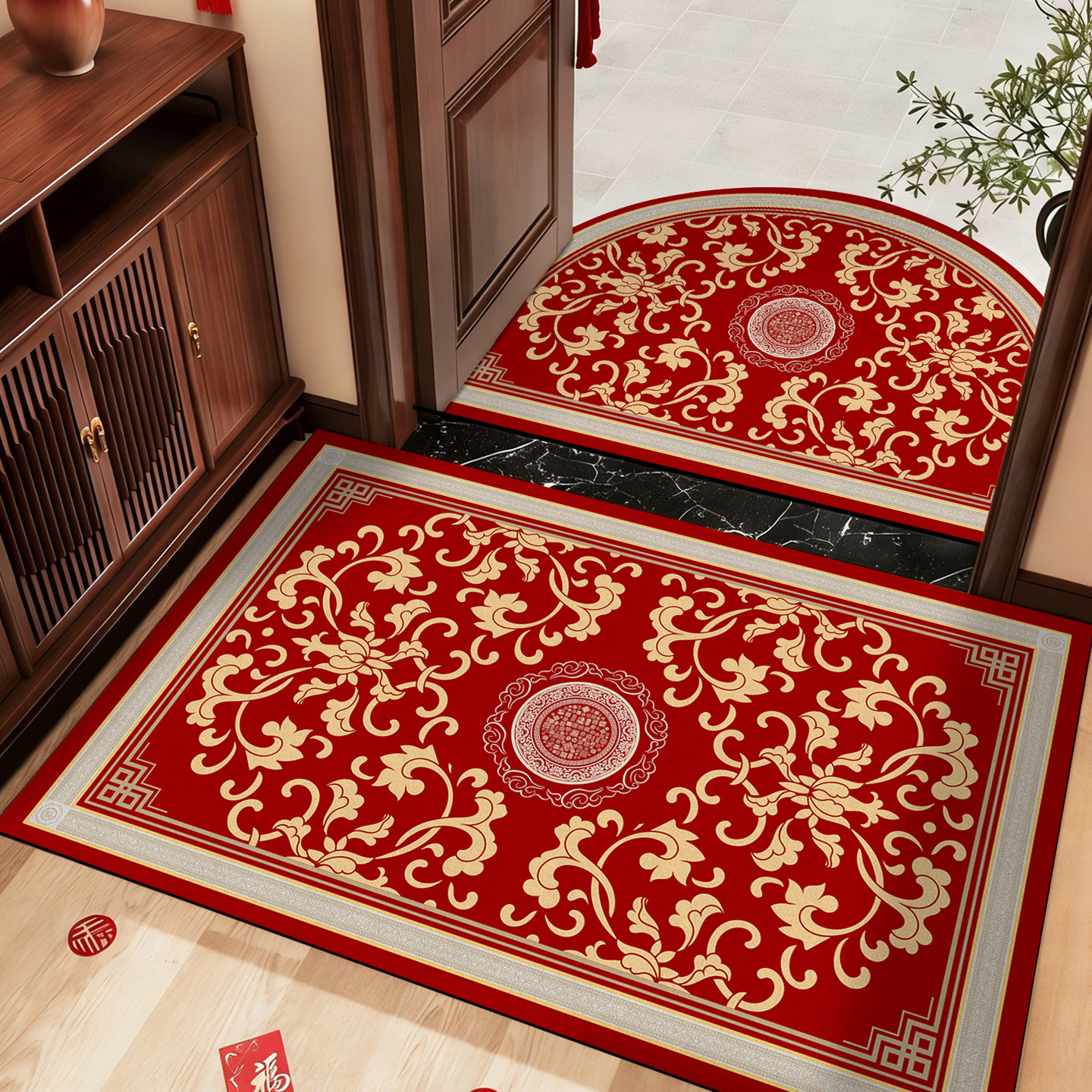 2026新款马年红色喜庆入户门口地垫硅藻泥家用防滑脚垫进门厅地毯