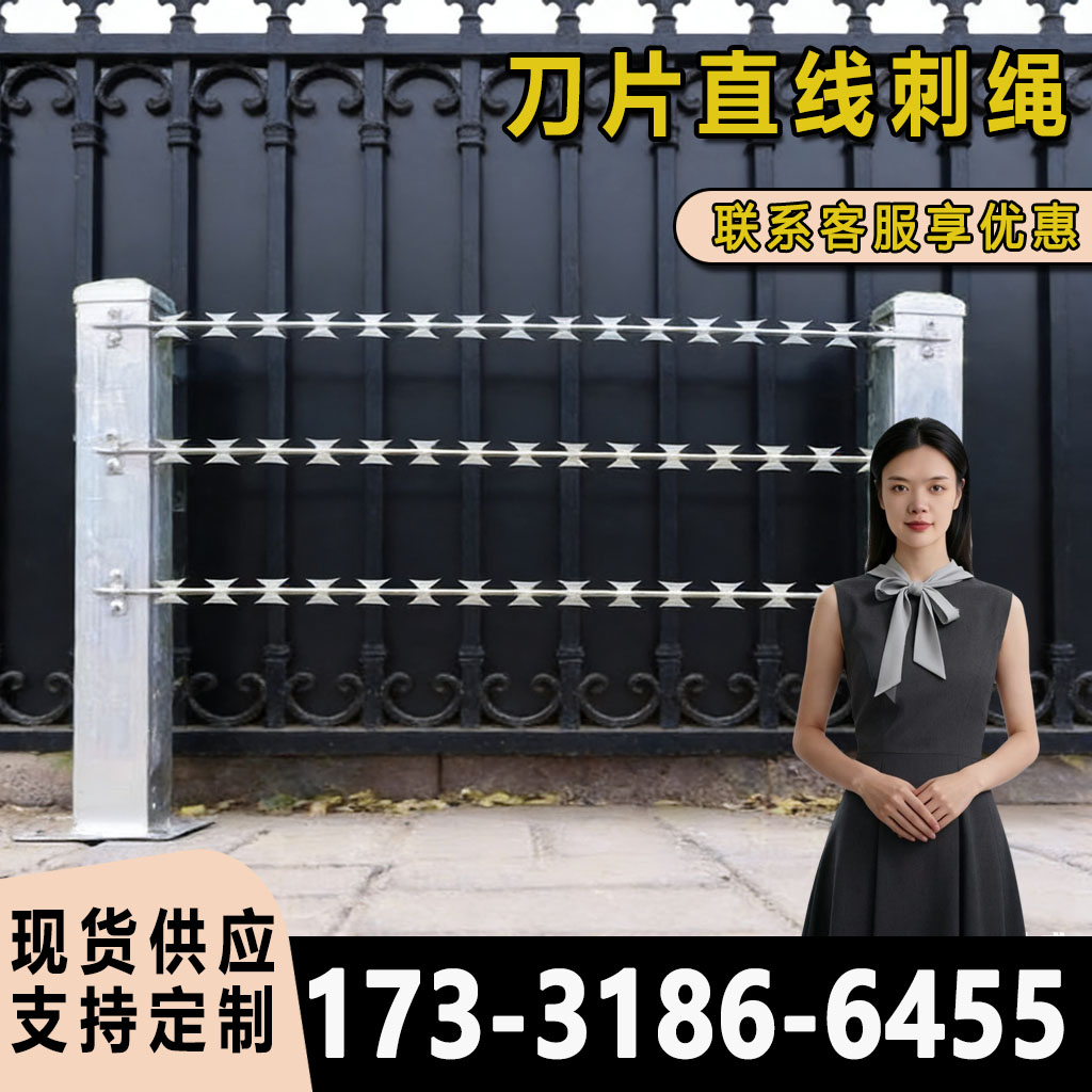刀片刺绳直条加高墙刀片刺网直线围栏防爬防盗带刺不锈钢刀片刺线图片