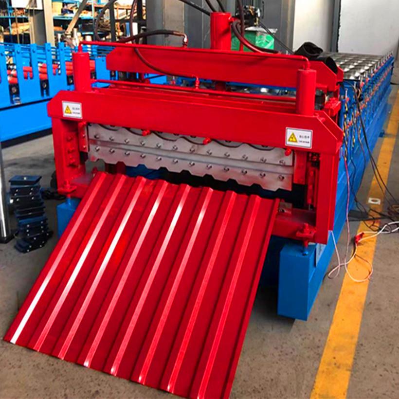 销往国外彩钢活动房设备双层压瓦机琉璃瓦设备泡沫岩棉一体机