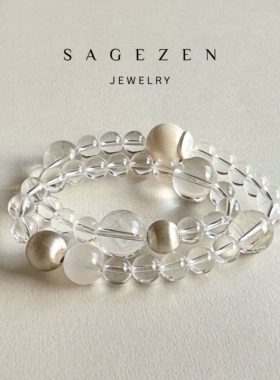 白月光｜天然水晶手链巴西白水晶手串猛犸象牙兔毛发晶手串925银