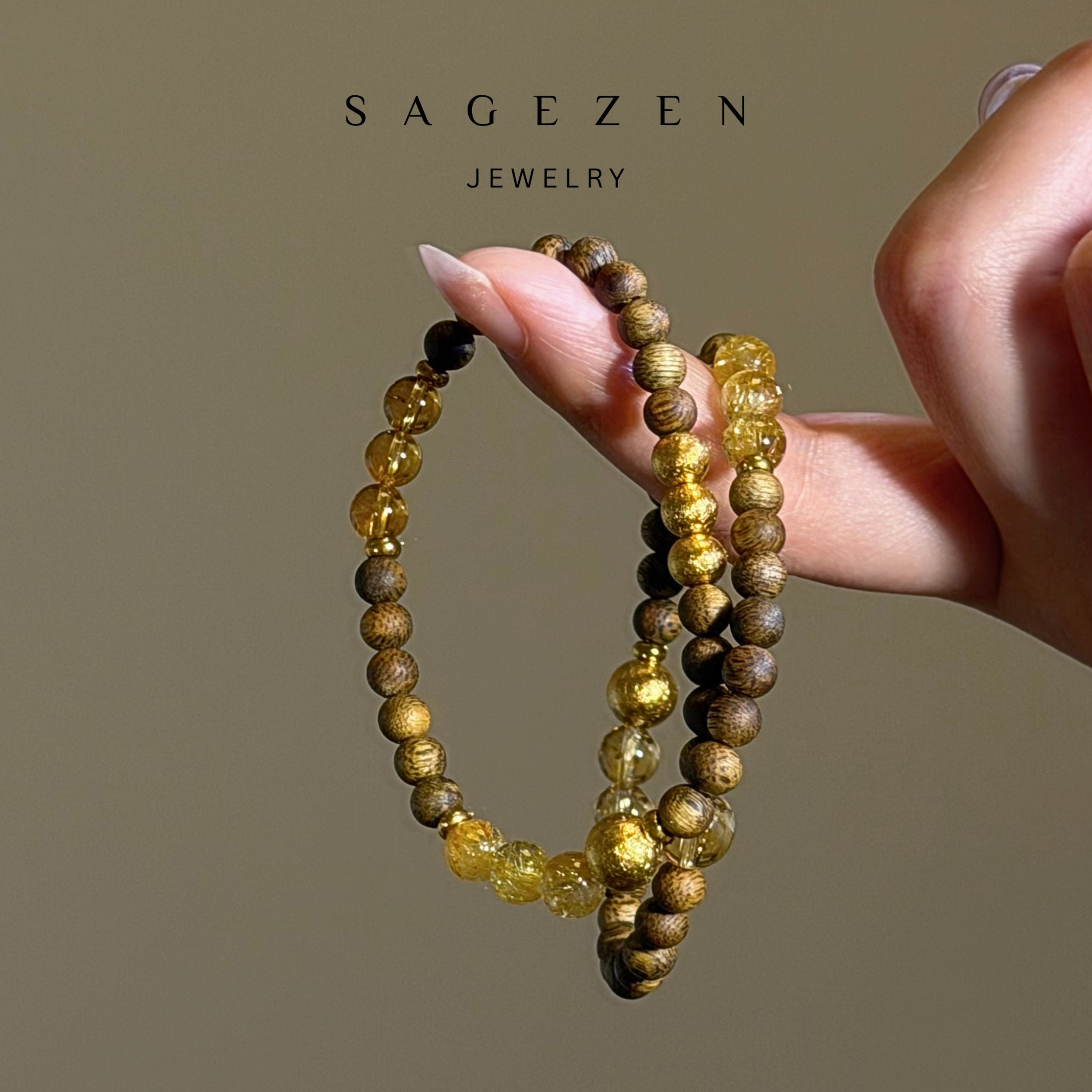 黄金万两｜财富/勇气/天然奇楠沉香手串金钛晶巴西暴力黄水晶手链