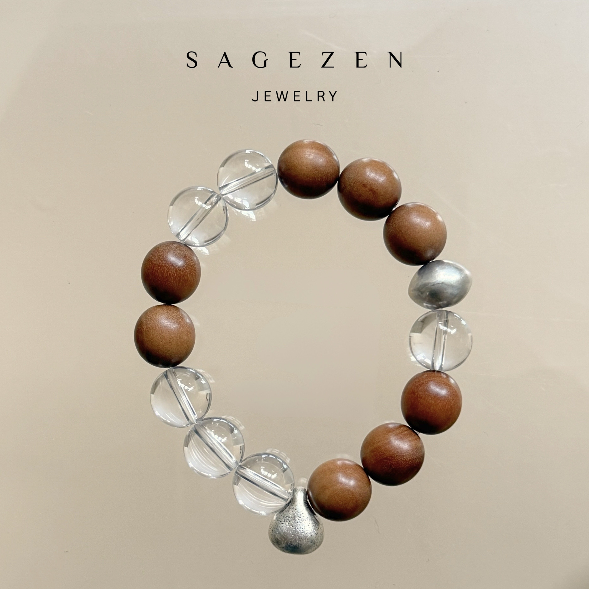 观自在｜净化/宁神/天然印度老山檀手串黑肉白水晶收藏级手链925