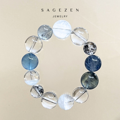 天然海蓝宝手串白水晶白幽灵手链