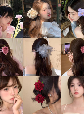 独特漂亮抓夹超仙氛围感仿真百合花朵发夹唯美高级感后脑勺盘发鲨