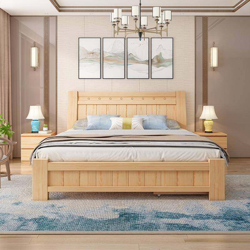 全实木床现代简约主卧1米8双人床1.5m单人床出租屋经济型实木床架