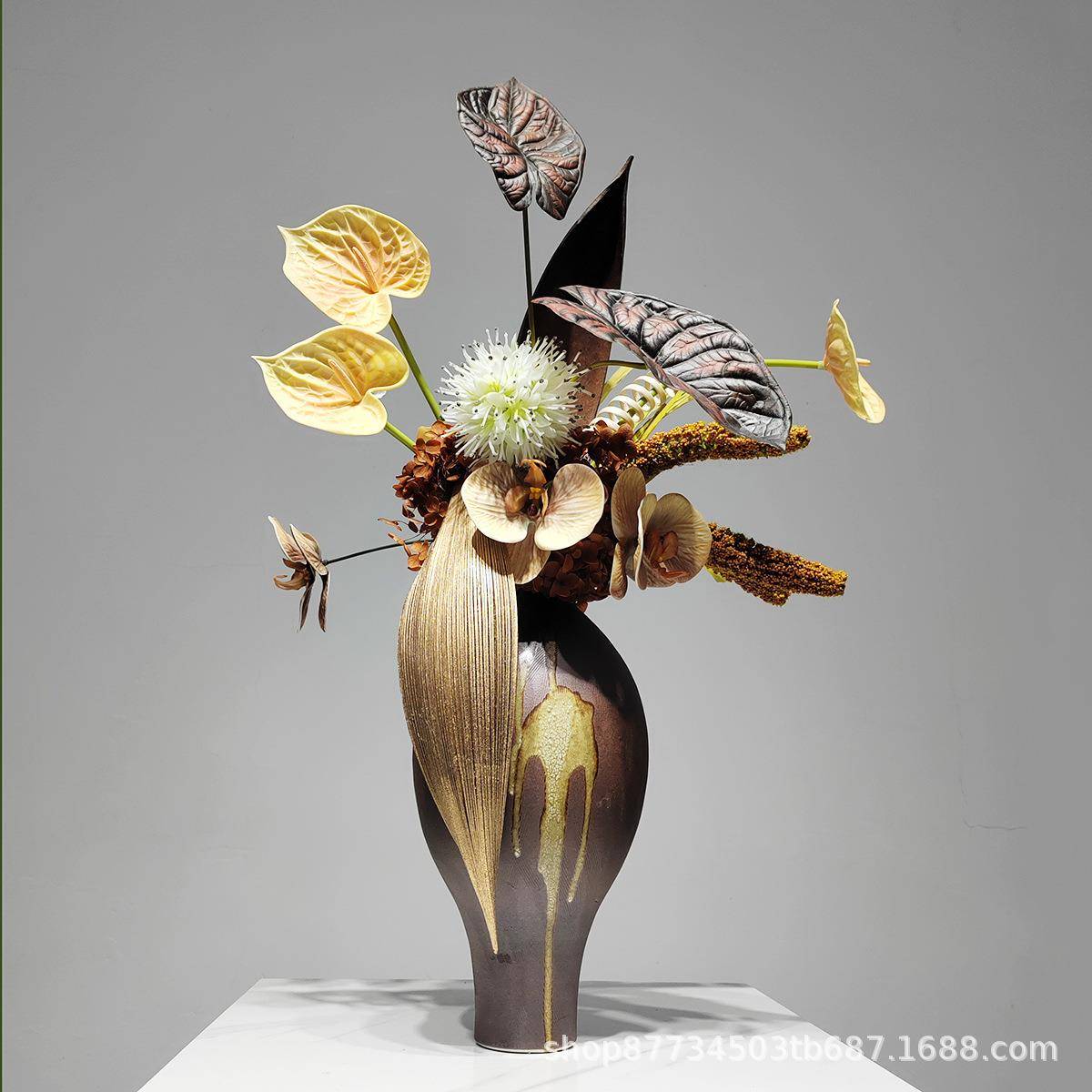 新中式日式仿真花永生干花样板房餐厅茶室茶几售楼处民宿玄关摆件