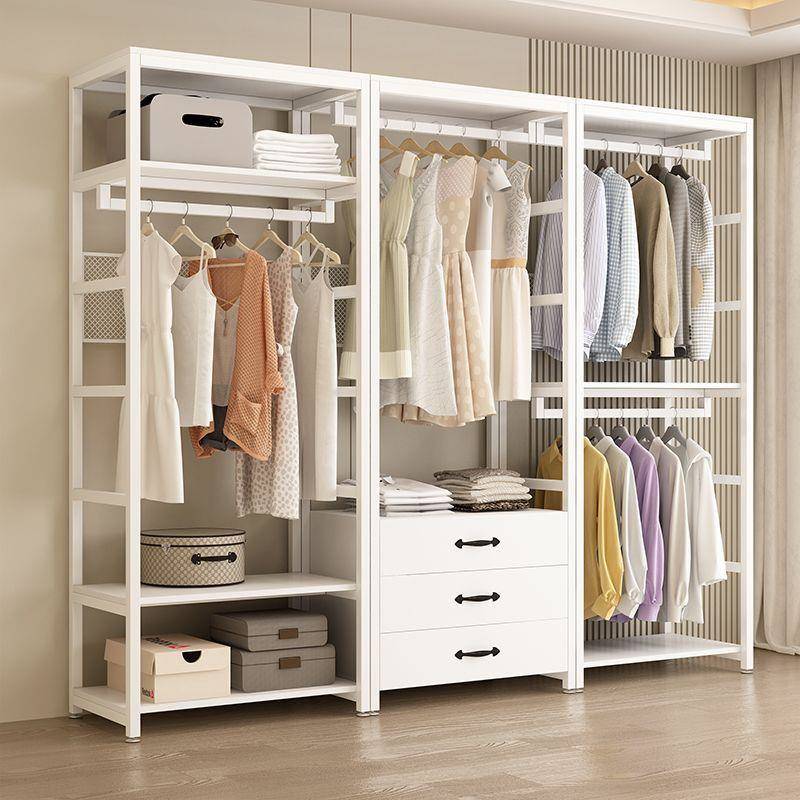 现货衣帽间架家用卧室带抽屉衣帽架落地组合挂衣架开放式整体衣柜