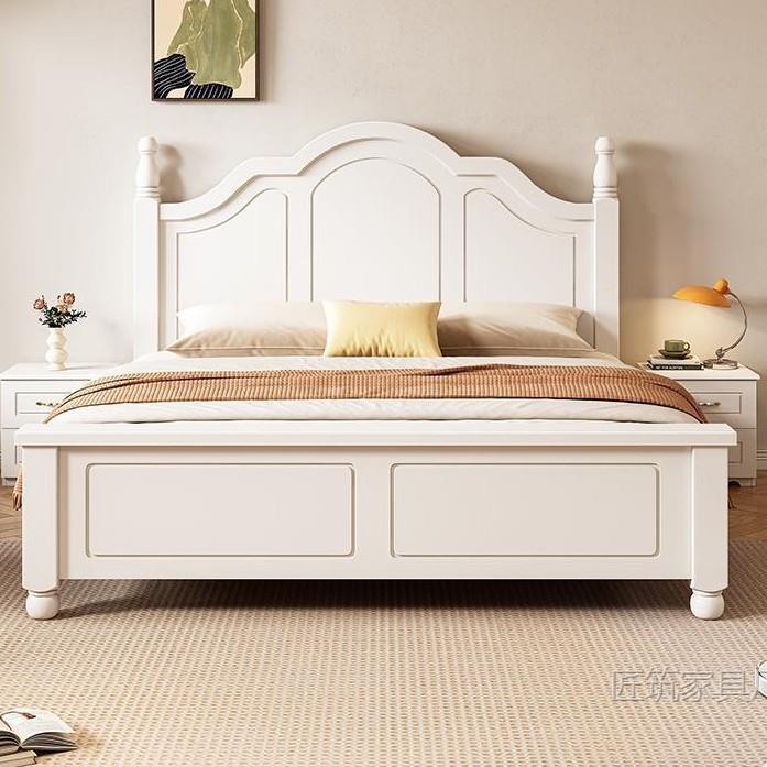 实木床现代简约主卧1米8双人床高端大气奶油风出租房用储物收纳床