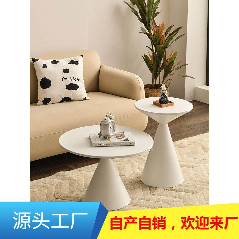 家用客厅茶几小户型轻奢现代简约网红圆形沙发边几极简黑色小桌子