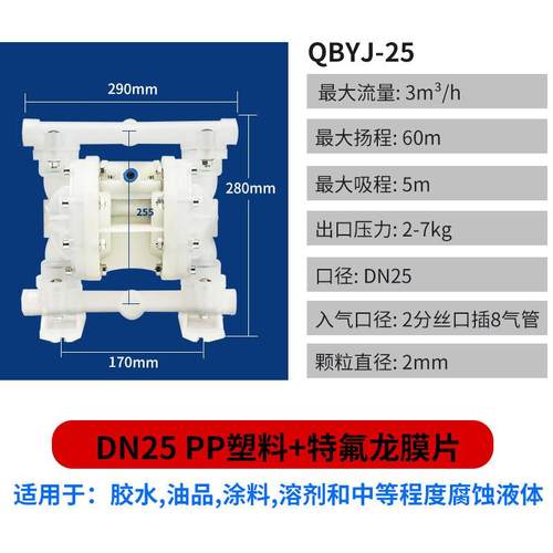 新款全塑料气动隔膜泵PP塑料1寸DN25PVDF耐腐蚀化工胶水污水现货