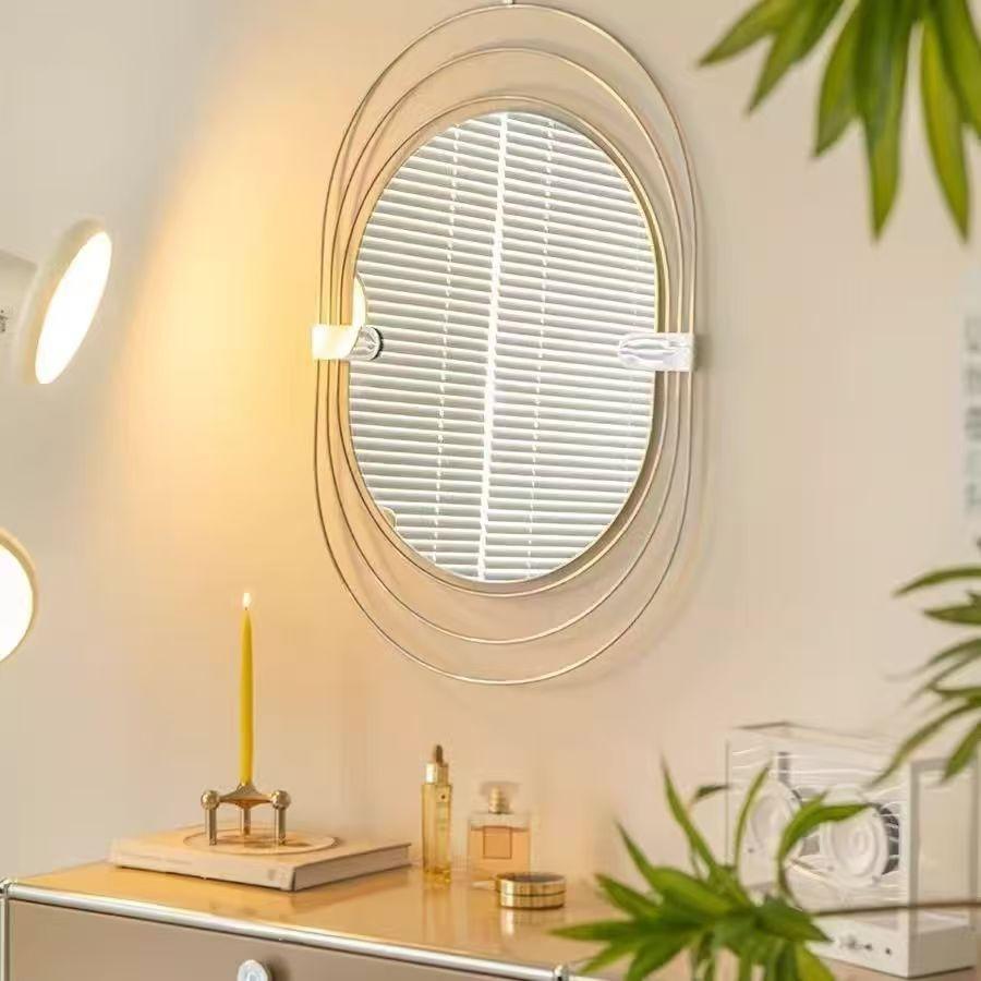 简约梳妆镜化妆镜台式欧式ins风设计师镜子圆形中古镜网红拍照镜