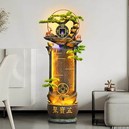 招财进宝新中式流水摆件循环水客厅电视柜旁风水轮落地装饰品送礼