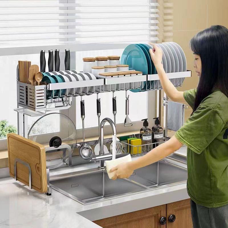 不锈钢厨房水槽置物架台面碗盘收纳层架多功能水池上放碗碟架沥水