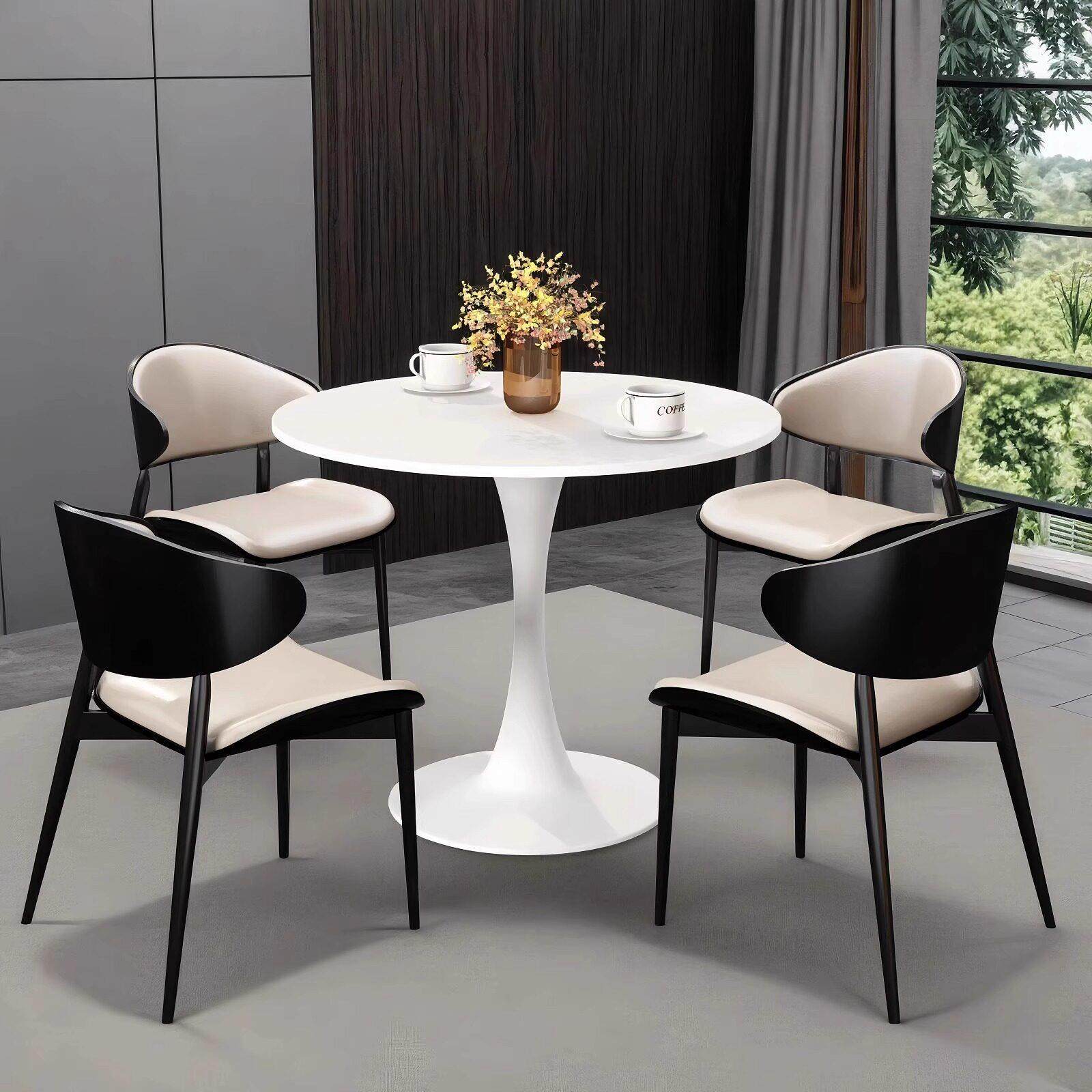 轻奢北欧实木洽谈桌椅组合一桌四椅休息区办公商务谈单接待小圆桌