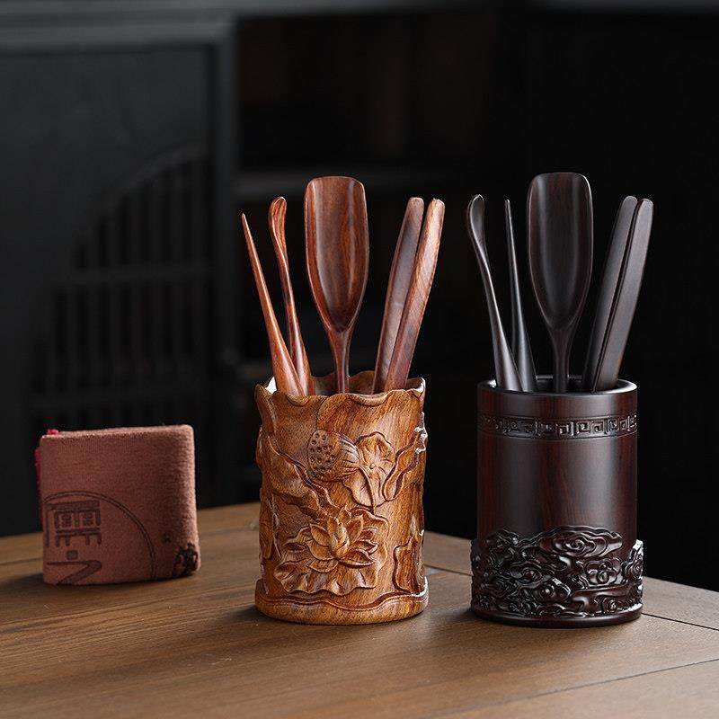 高端茶具六君子套装实木功夫茶具配件茶道夹子刷子茶台桌泡茶工具