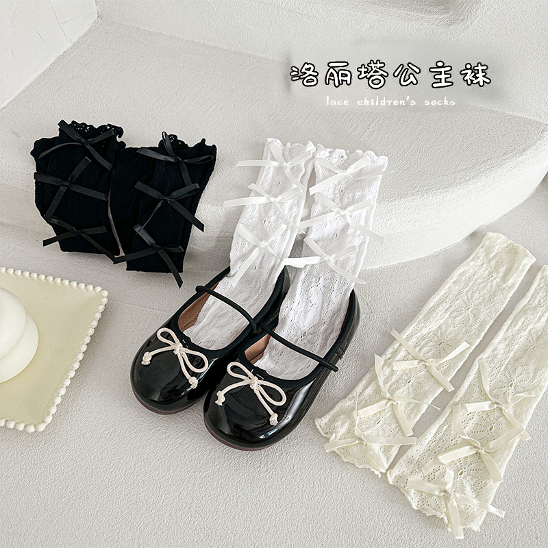 女童袜子夏季薄款儿童纯棉长筒小腿袜夏天网眼透气女孩宝宝高筒袜