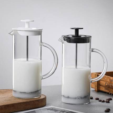 奶泡机 打奶泡器手动 玻璃咖啡壶 咖啡牛奶打泡器 玻璃法压壶