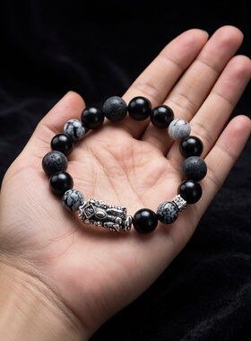 普陀山黑曜石貔貅手串男女护身符