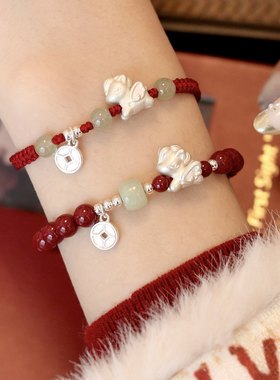 马上有钱999纯银手链女天然朱砂