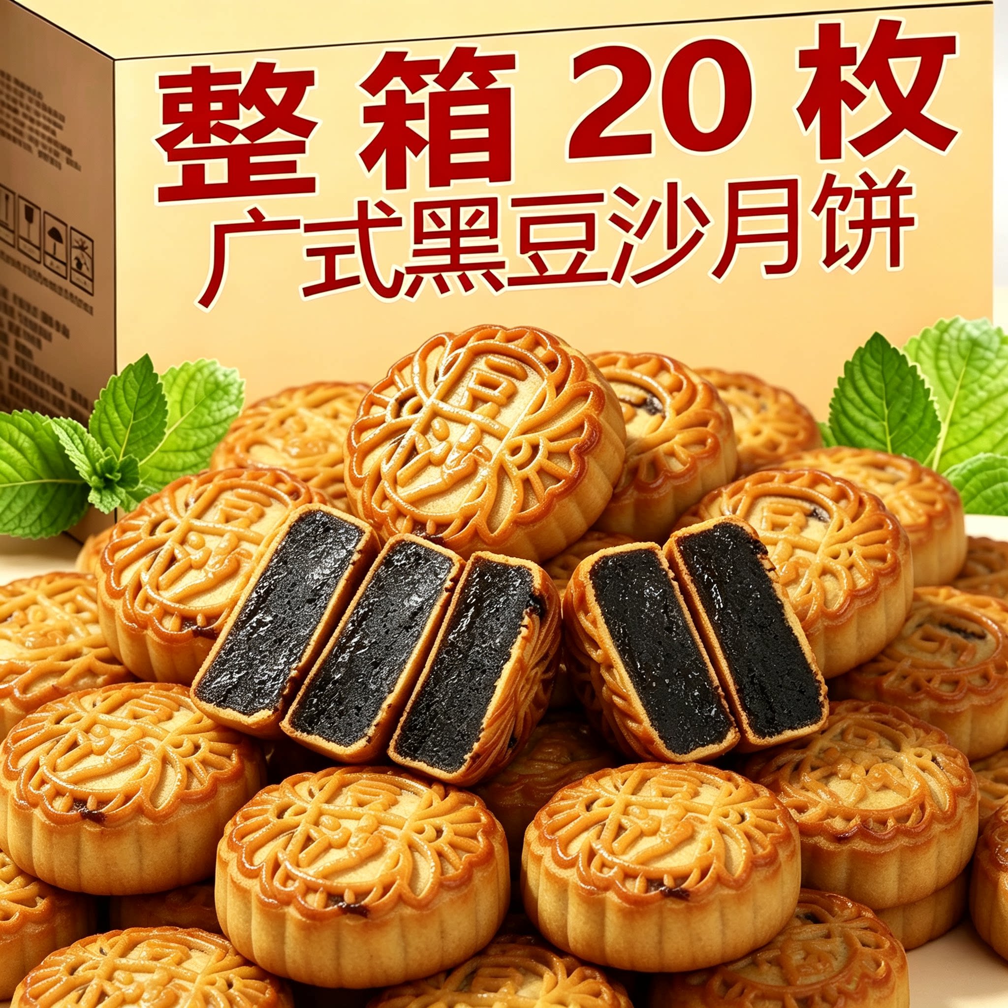 柴火黑豆沙饼广式月饼传统老式手工糕点心零食特产小吃豆沙馅经典