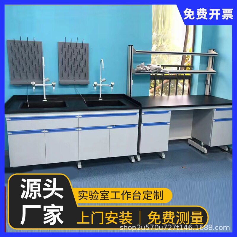 pp耐腐蚀实验室试验台学校理化验水槽台全钢理化板台面钢木实验台