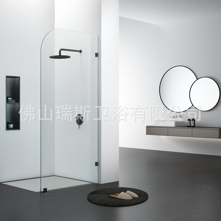 浴室步入式半隔断 304不锈钢钢化玻璃倒角隔断墙夹walk in shower