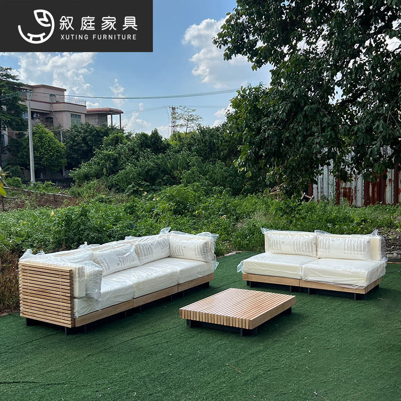 户外庭院实木沙发防腐家具别墅露台防水防晒柚木休闲室外茶几组合
