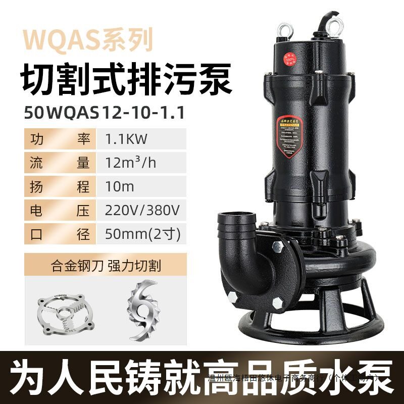 人民切割泵化粪池抽粪泵家用220v污水泵380v三相上海泥沙泵排污泵